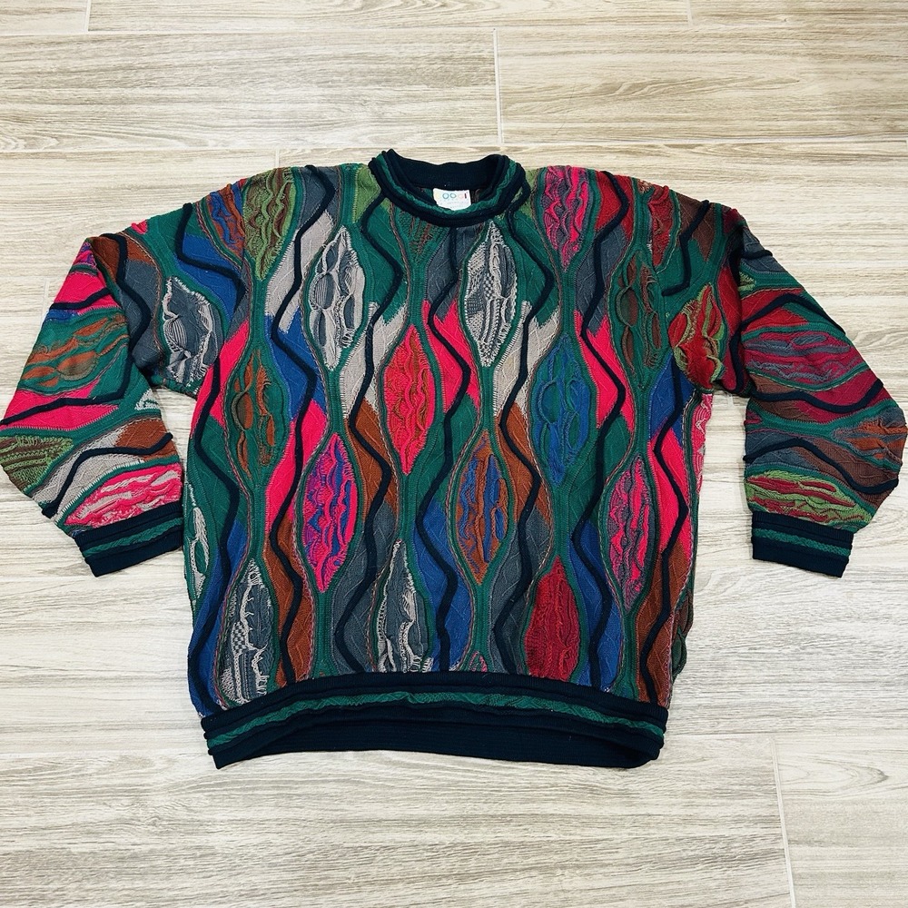 Vintage COOGI Australia 3D Knit Sweater XLT Multicolor Made in Australia 1990's